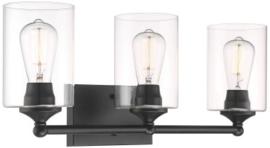 360-Lighting-Bellings-Modern-Industrial-Vintage-Wall-Mount-Light-Black-Metal-Hardwired-24-Wide-3-Light-Vanity-Fixture-Clear-Glass-Cylinder-Shades-for-Bat-8