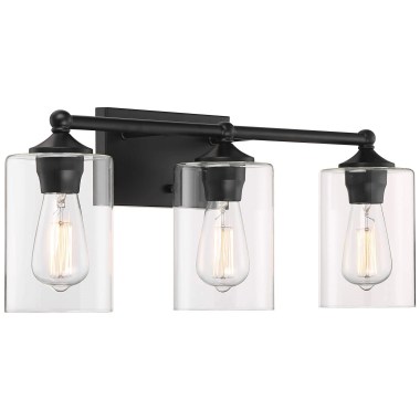360-Lighting-Bellings-Modern-Industrial-Vintage-Wall-Mount-Light-Black-Metal-Hardwired-24-Wide-3-Light-Vanity-Fixture-Clear-Glass-Cylinder-Shades-for-Bathr-12