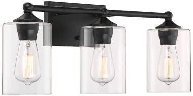 360-Lighting-Bellings-Modern-Industrial-Vintage-Wall-Mount-Light-Black-Metal-Hardwired-24-Wide-3-Light-Vanity-Fixture-Clear-Glass-Cylinder-Shades-for-Bathr-1