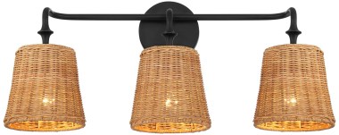 360-Lighting-Keanu-Farmhouse-Rustic-Cottage-Wall-Light-Matte-Black-Hardwire-23-14-3-Light-Fixture-Natural-Rattan-Shade-for-Bedroom-Bathroom-Bedside-Vanity-Livin-7