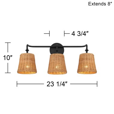 360-Lighting-Keanu-Farmhouse-Rustic-Cottage-Wall-Light-Matte-Black-Hardwire-23-14-3-Light-Fixture-Natural-Rattan-Shade-for-Bedroom-Bathroom-Bedside-Vanity-Livin-88