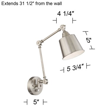 360-Lighting-Mendes-Modern-Industrial-Adjustable-Swing-Arm-Wall-Lamps-with-Cord-Set-of-2-Brushed-Nickel-Plug-in-Light-Fixture-Dimmable-Metal-Shade-Bedroo-3